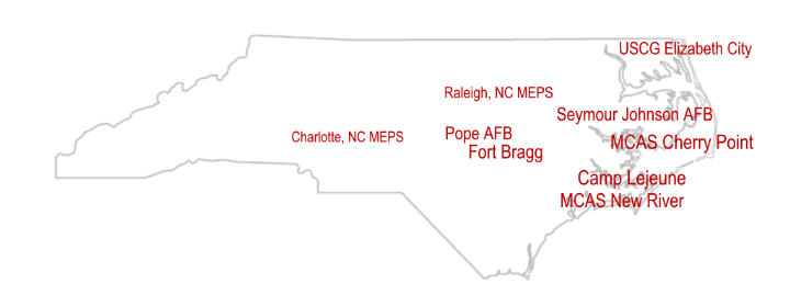 Map of NC Military Installations- click the base to find agents