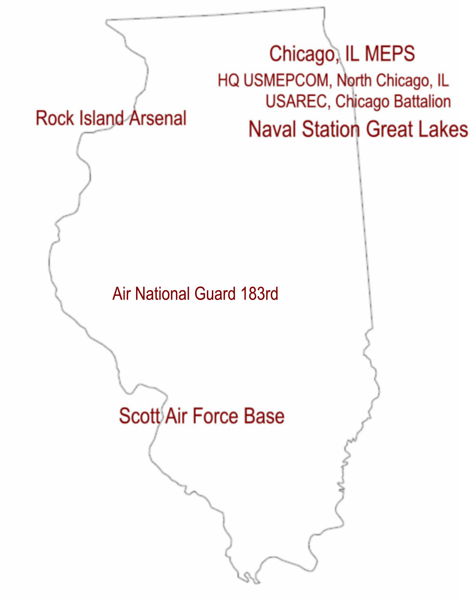 Map showing the location of Military Installations in Illinois