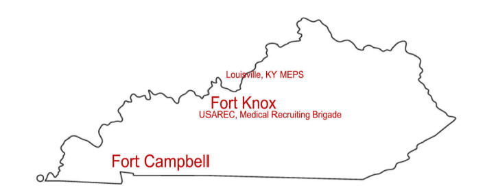 Kentucky Map showing Military Installions in KY